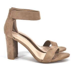 Rampage Sandals Womens 10 Beige Ankle Strap Chunky Block Heels Faux Suede